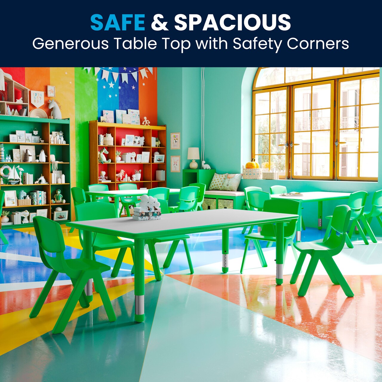 Emma and Oliver 23.625"W x 47.25"L Rectangular Plastic Height Adjustable Activity Table